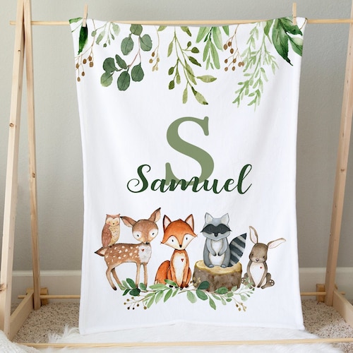 Custom Deer Baby Name Blanket Personalized Baby Boy Woodland Etsy