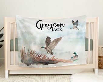 Personalized Duck Blanket- Custom Baby Boy Mallard Blanket - Hunting Name Blanket - Duck Baby Shower Gift- Duck Hunting Blanket - A540