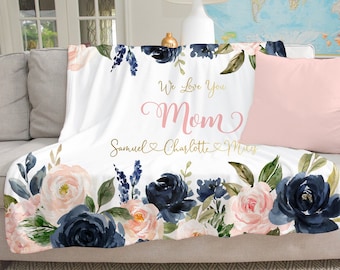 Personalized Mothers Day Blanket, Mother's Day Gift, Floral Family Blanket,  Personalized Mom Christmas Gift, Personalized Gift for Grandma