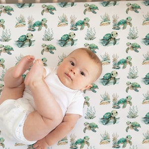 Custom Sea Turtle Crib Sheet -Custom Ocean Nursery Crib Bedding -Baby Boy Shower Gifts Under the sea Nursery- Turtle Sheet Changing Pad -561