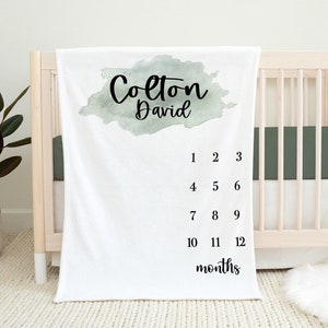 Personalized Milestone Blanket - Newborn Photos- Baby Shower Gift- Custom Baby Boy Blanket with Name - Month Blanket- Growth tracker