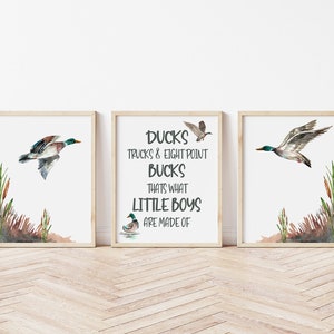 Mallard Duck Hunting Wall Art Art Prints - Set of Three Baby Duck Canvases- Mallard Nursery Wall Art - Baby Boy's Duck Wall Art  - A540