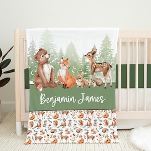 Personalized Woodland Blanket- Custom Boy Blanket - Name Blanket - Personalized Baby Shower Gift- Baby Woodland Animals Blanket -A537