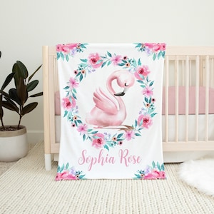 Personalized Baby Blanket with Flamingo -Flamingo Baby Blanket - Baby Name Blanket -Baby Shower Gift- Personalized Baby Gift - Baby Keepsake