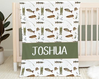 Manta de pesca personalizada, manta de pesca para bebé, manta para niño pequeño, manta de pesca para habitación infantil, manta con nombre, baby shower SB547
