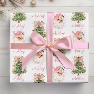 Carta da regalo personalizzata con Babbo Natale rosa vintage Carta da regalo personalizzata Carta da regalo personalizzata con nome, estetica Coquette H02