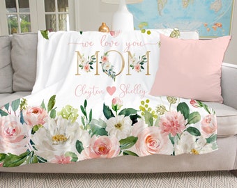 Mothers Day Blanket, Personalized Mother's Day Gift, Floral Family Blanket,  Personalized Christmas Gift for Grandma, Present for Mom