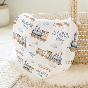 Classic Train Blanket- Personalized Baby Boy Train Blanket Railroad Baby Shower Gift- Custom Baby Gift -Train Nursery - Locomotive SB612