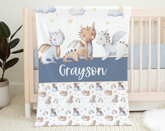 Personalized Dragon Blanket- Custom Boy Blanket - Name Blanket - Baby Shower Gift- Personalized Baby Gift -Baby Dragon Blanket Nursery SB115