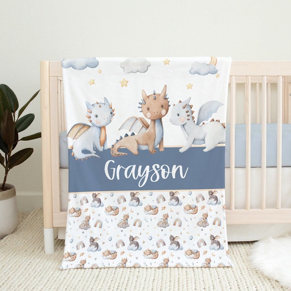 Personalized Dragon Blanket- Custom Boy Blanket - Name Blanket - Baby Shower Gift- Personalized Baby Gift -Baby Dragon Blanket Nursery SB115