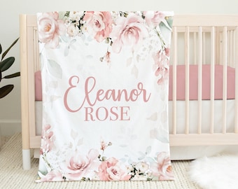 Personalized Blush Floral Name Blanket -Blush Floral Baby Girl Name Reveal Blanket -Baby Girl Shower Gift-Toddler Birthday Gift-SB543