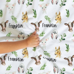 Farm Baby Blanket- Personalized Baby Boy Blanket -Baby Name Blanket - Baby Shower Gift- Personalized Baby Gift -Farm Animals Nursery SW110