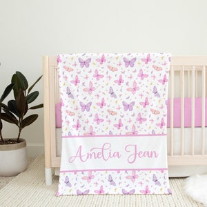 Pink Butterfly Blanket Butterfly Baby Name Blanket, Baby Girl Gift Personalized Toddler Girl Butterfly Name Blanket, Kids Name Blanket SB560