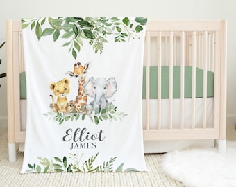 Safari Baby Blanket- Personalized Baby Boy or Girl Blanket  Name Blanket - Baby Shower- Personalized Baby Gift -Safari Animals Nursery SB114