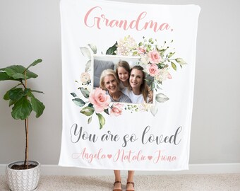 Manta del Día de la Madre, Regalo personalizado del Día de la Madre para el regalo de la abuela de los nietos, Manta fotográfica personalizada, Regalo personalizado para mamá de los niños