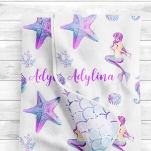 Personalized Baby Girl Blanket - Mermaid Baby Blanket- Personalized Swaddle-Baby Name Blanket-Mermaid Nursery-Receiving blanket-Baby Shower