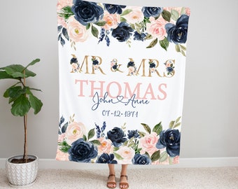 Personalized Anniversary Blanket - Custom Anniversary Gift for Parents - Mr & Mrs Gift with Wedding Date Throw Blanket - Wedding Gift