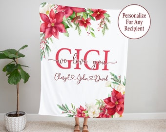 Manta Personalizada Para Abuela, Mamá Regalo De Navidad, Manta De Tiro, Manta de Navidad con Flores de Pascua, Manta Navideña, Regalo Abuela