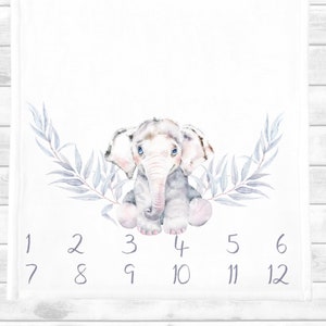 Elephant Baby Milestone Blanket,Baby Boy Gender Neutral Monthly Tracker Blanket, Personalized Baby Blanket, Baby Elephant Growth Tracker