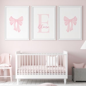 Personalized Pink Bow Art Prints - Set of Three Baby Pink Bow Prints ...