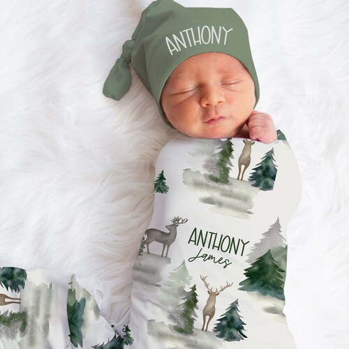 Baby Boy Swaddle Blanket Hat Set custom Baby Shower Gift Etsy