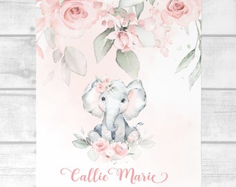 Personalisierte Baby Mädchen Decke - Rosa Floral Baby Decke -Baby Name Decke -Baby Shower Geschenk-Personalisierte Baby Geschenk -Elefant Baby Decke