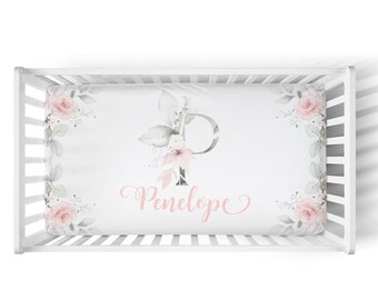 Personalized Crib Sheet with Name. Soft Pink Floral Nursery- Baby Girl Bedding -Custom Baby Shower - Blush Crib Sheet with Name Gifts