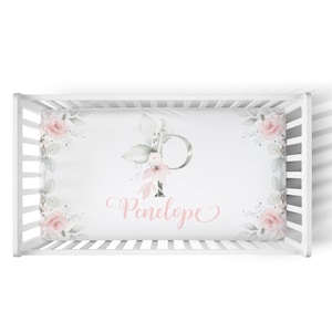 Personalized Crib Sheet with Name. Soft Pink Floral Nursery- Baby Girl Bedding -Custom Baby Shower - Blush Crib Sheet with Name Gifts