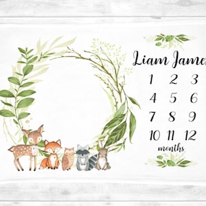 Woodland Baby-Meilenstein-Decke, Jungen-Meilenstein-Decke, personalisierte Baby-Decke, Baby-Decke, Baby-Decke, Woodland-Decke 546