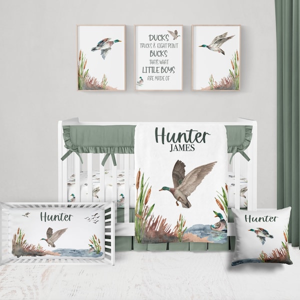 Stockente Enten Jagd Krippe Bettwäsche Set -Personalisierte Baby Enten Jagd Bettwäsche -Custom Baby Enten Kinderzimmer Bettwäsche -Jagd Thema -A540