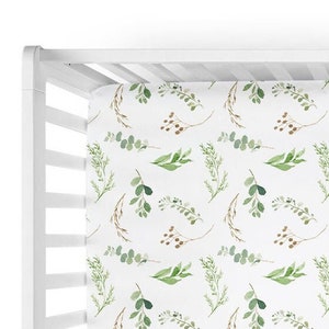 Greenery Crib Sheet with Leaves- Crib sheet -Woodland Nursery Bedding -Custom Baby Shower Gift -Neutral Baby Bedding -Woodland Crib Set