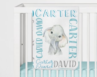 Personalizado bebé niño manta- elefante nombre del bebé manta- personalizado bebé ducha regalo- elefante vivero ropa de cama- personalizado bebé niño regalo