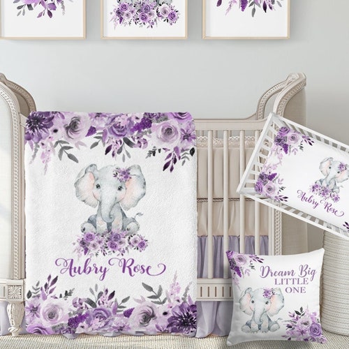 Elephant Baby Girl Crib Bedding Set Mauve Floral Baby Etsy