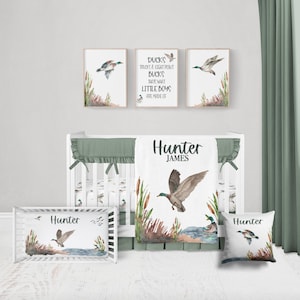 Stockente Enten Jagd Krippe Bettwäsche Set -Personalisierte Baby Enten Jagd Bettwäsche -Custom Baby Enten Kinderzimmer Bettwäsche -Jagd Thema -A540