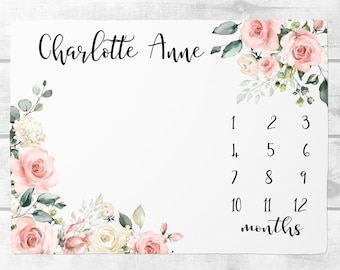 Baby Mädchen Meilenstein Decke, Vintage Blumen Baby Monat Meilenstein Decke, personalisiertes Baby Geschenk, Track Wachstum und Alter, neue Mutter Geschenk SM149