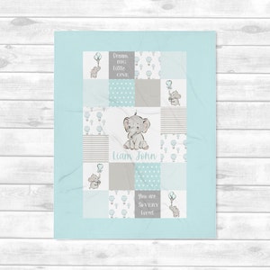 Elephant Quilt- Personalized Baby Boy Blanket -Baby Name Blanket - Baby Shower Gift- Personalized Baby Gift -Safari Animals Nursery