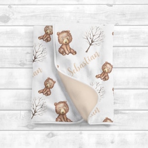 Personalized Baby Boy Blanket -Woodland Baby Blanket - Baby Name Blanket -Teddy Bear Baby Shower Gift- Personalized Baby Gift -Baby Keepsake