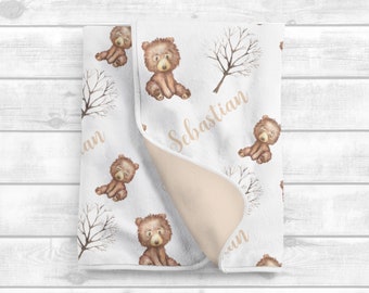 YESCUSTOM Personalized Baby Blanket With Name - Woodland Bear Camouflage Fleece Blanket