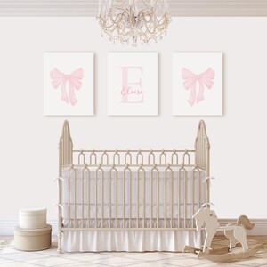 Personalized Pink Bow Art Prints - Set of Three Baby Pink Bow Prints ...