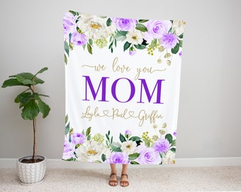 Personalized Mother's Day Gift, Mothers Day Blanket,  Present for Mom from Kids,  Floral Name Blanket, Custom Throw Blanket
