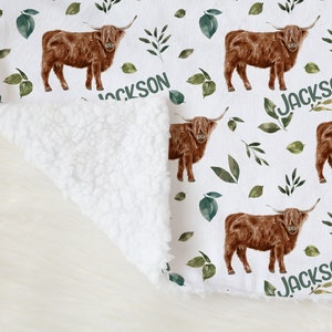 Highland Cow Baby Boy -Custom Baby Shower Gift for Farm Couple -Hospital Name Announcement -Personalized Baby Boy Blanket with Highland Cows