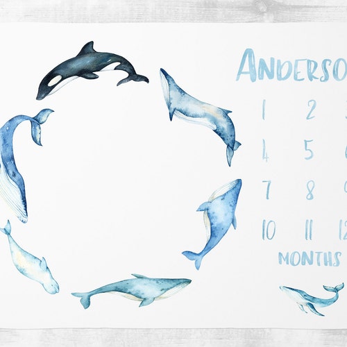 Whale Milestone Blanket Personalized Baby Boy Blanket Baby Etsy