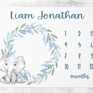 Elephant Baby Milestone Blanket boy Month Blanket Growth Tracker Fleece Blanket Baby Shower Elephant Baby Newborn Gift Safari Animal Blanket