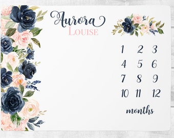 Baby Girl Milestone Blanket, Personalized Floral Baby Blanket - Month Blanket, Custom Baby Shower Gift, Track Growth and Age, New Mom Gift