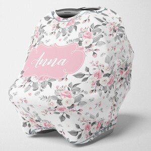 Gepersonaliseerde Car Seat Canopy, Girl Stretchy Car Seat Cover, Gepersonaliseerde Floral Carseat 4 in 1 Cover, Girl Carseat Canopy, Nursing Cover