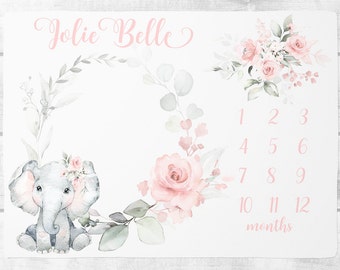 Baby Girl Milestone Blanket, Personalized Baby Month Blanket,  Baby Growth Tracker Blanket, Personalized Baby Shower Gift, , New Mom Gift