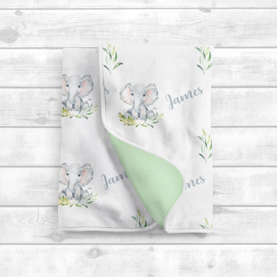 Personalized Baby Boy Blanket - Elephant Baby Blanket - Baby Name Blanket -Baby Shower Gift- Personalized Baby Gift -Custom Swaddle