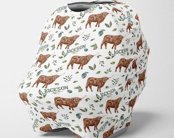 Funda para asiento de coche con diseño de vaca de las Tierras Altas, funda elástica para asiento de coche con animales de granja, funda personalizada para asiento de coche, funda para asiento de coche para niño con diseño de vaca y nombre - SPC549