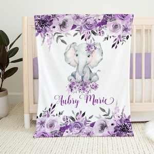 Personalized Baby Girl Blanket - Elephant  Baby Blanket -Baby Name Blanket -Baby Shower Gift-Personalized Baby Gift - Floral Baby Blanket