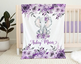 Personalisierte Baby Mädchen Decke - Elefant Baby Decke -Baby Name Decke -Baby Shower Geschenk-Personalisierte Baby Geschenk - Floral Baby Decke
